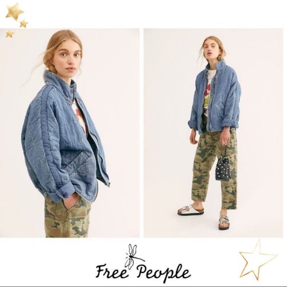 FREE PEOPLE Dolman Quilted Denim Jacket - Picture 2 of 5